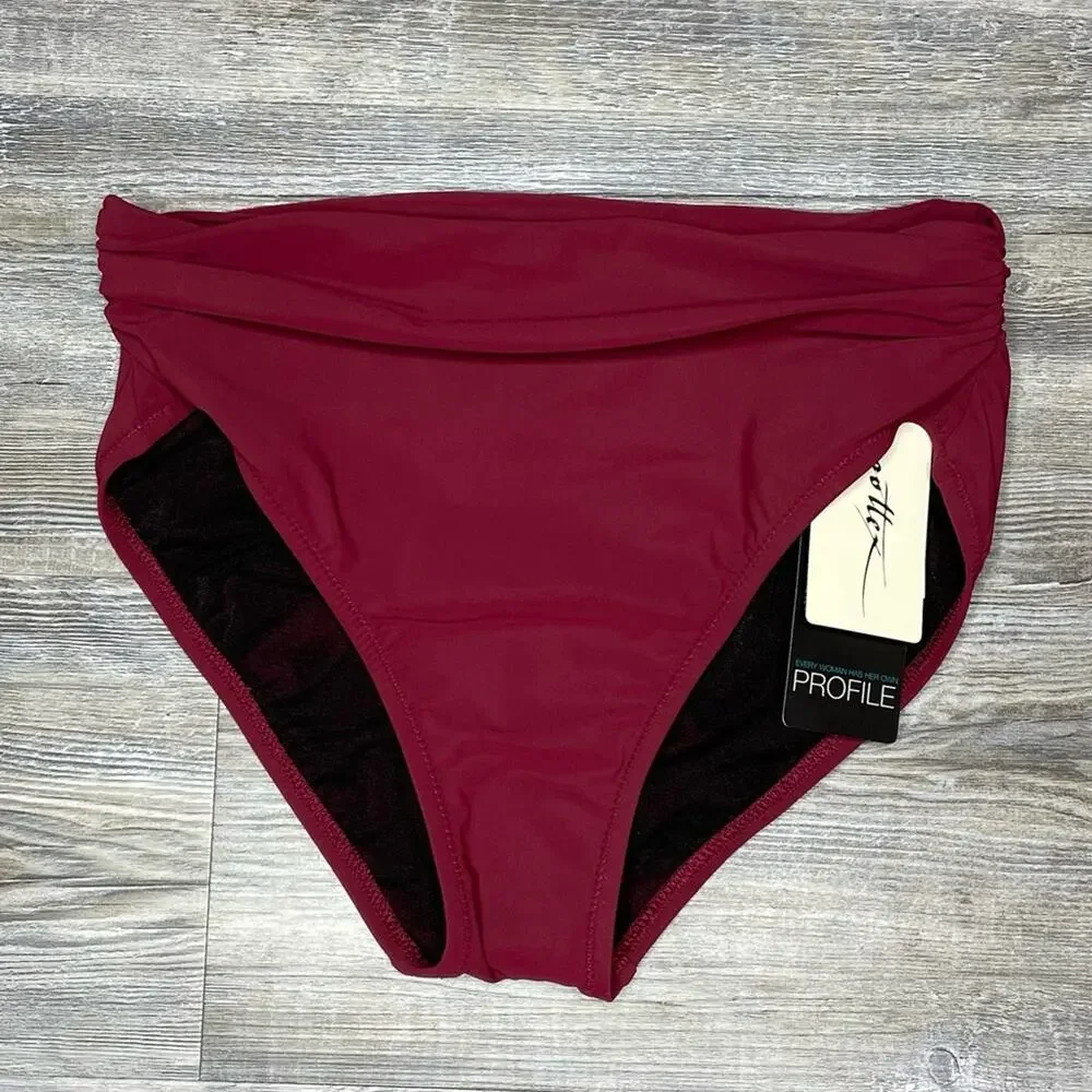 Profile by Gottex Women's Merlot Tutti Frutti Shirred Tankini Swim Bottoms sz 8